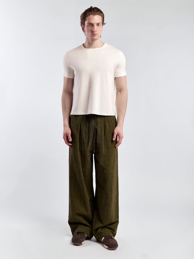 Брюки из жатого хлопка с вышивкой