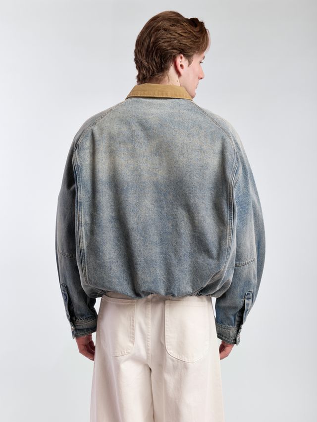 Джинсовая куртка О-силуэта с контрастным воротником